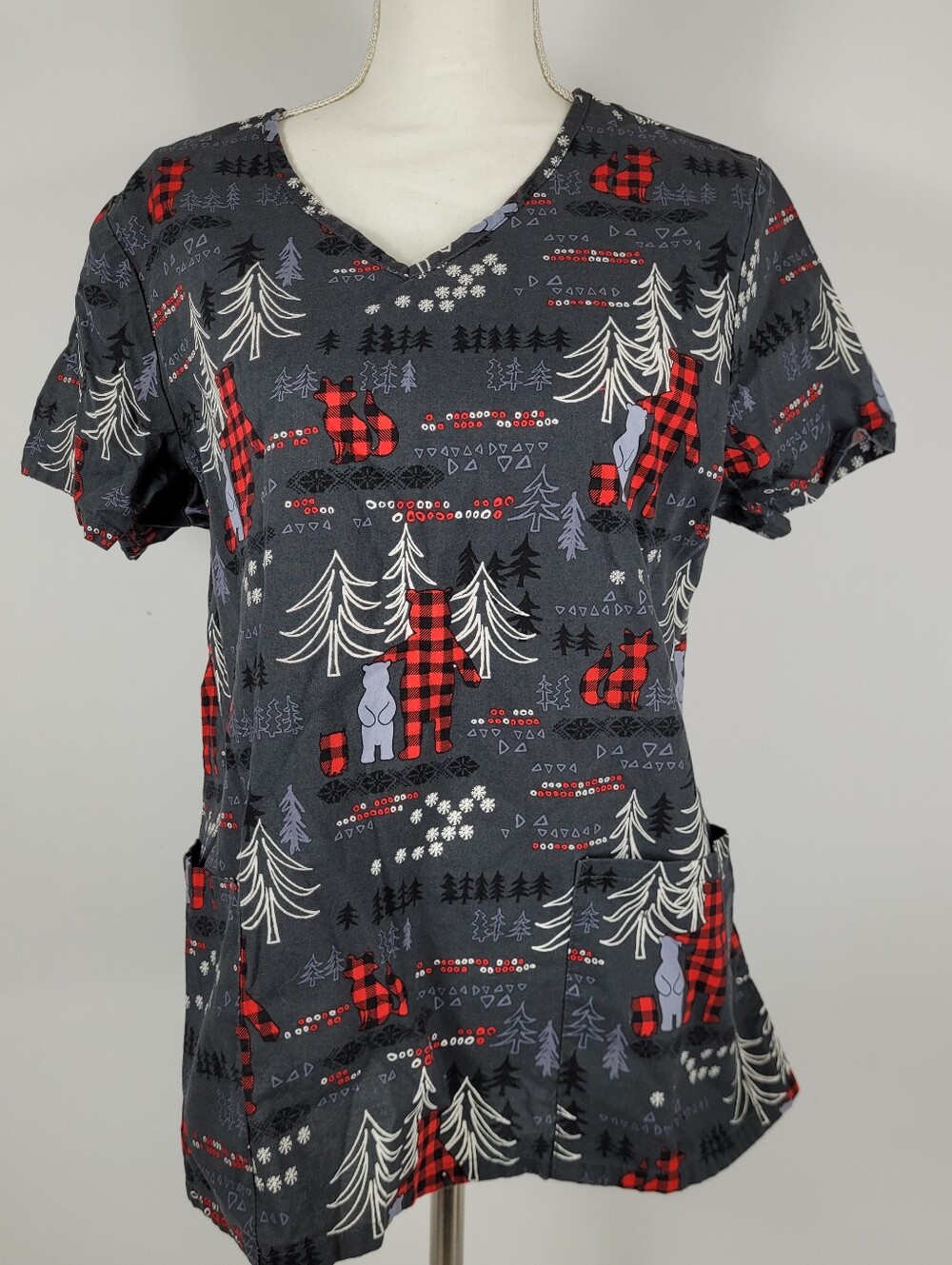 Scrubstar Plaid Bear Pinetree Medium Scrub Top
